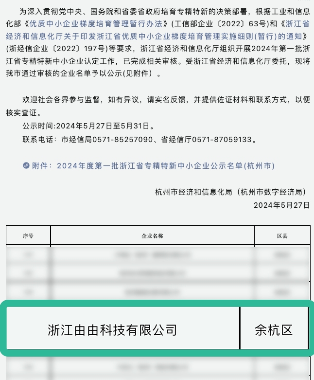 浙江由由科技获评2024年度浙江省专精特新企业