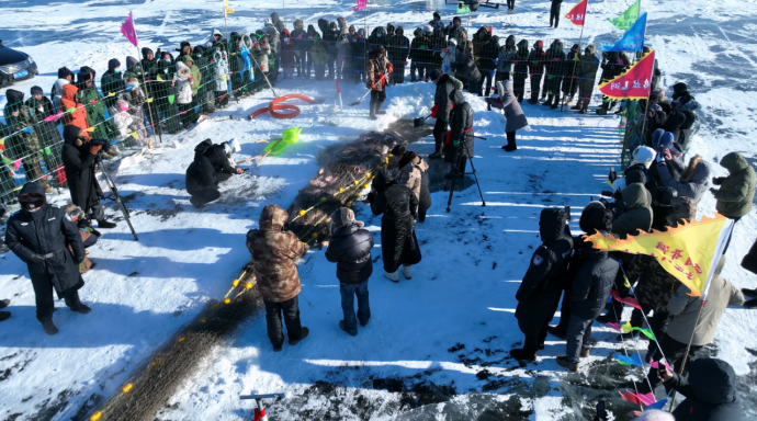 歌游内蒙古 冰雪乌拉盖丨冰湖腾鱼！乌拉盖